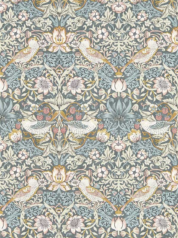 Strawberry Thief fabric in slate color - pattern number W0171/05.CAC.0 - by Clarke and Clarke in the William Morris Wallcovering collection