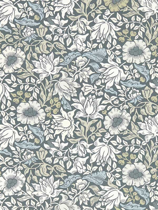 Mallow fabric in slate color - pattern number W0173/01.CAC.0 - by Clarke and Clarke in the William Morris Wallcovering collection
