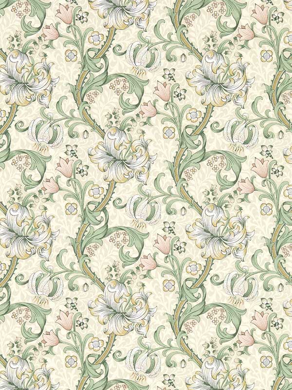 Golden Lily fabric in linen color - pattern number W0174/01.CAC.0 - by Clarke and Clarke in the William Morris Wallcovering collection