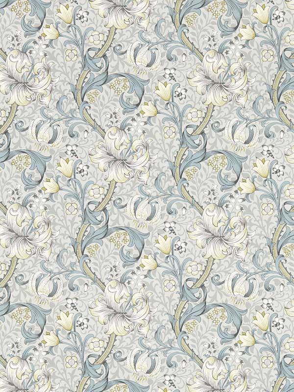 Golden Lily fabric in slate color - pattern number W0174/02.CAC.0 - by Clarke and Clarke in the William Morris Wallcovering collection
