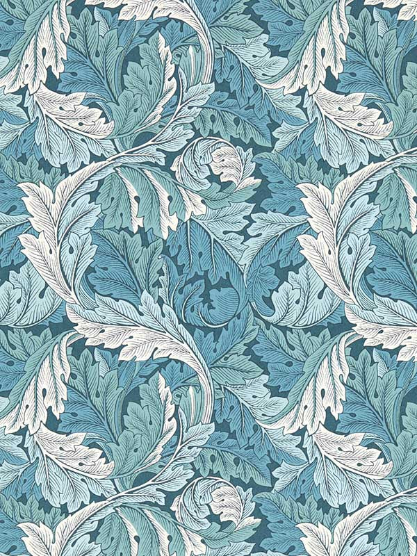 Acanthus fabric in teal color - pattern number W0175/04.CAC.0 - by Clarke and Clarke in the William Morris Wallcovering collection