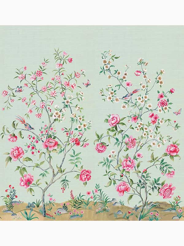 Swan Lane 3 Panel mural in mint cream color - pattern number CL33104M - by Carl Robinson in the Carl Robinson 19 The Wall collection