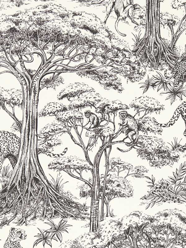 Kisumu fabric in noir color - pattern number W0185/03.CAC.0 - by Clarke and Clarke in the Breegan Jane Wallcoverings collection