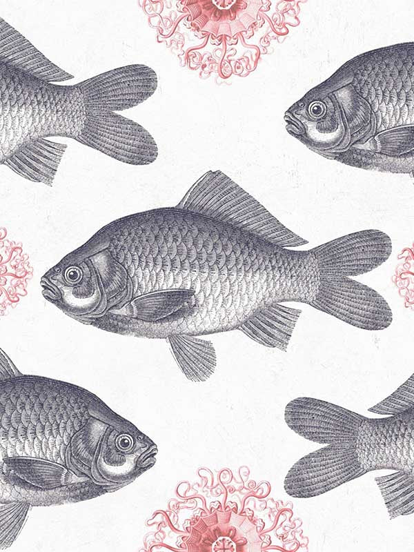Fish wallpaper in neutral grey pink color - pattern number WP20008 - by Mind the Gap in the Designer Collection I collection