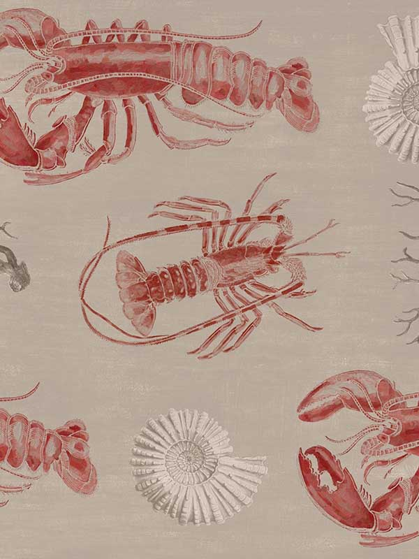 Lobster fabric in taupe grey red blue color - pattern number WP20013 - by Mind the Gap in the Designer Collection I collection