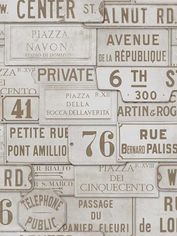 Vintage Signs fabric in taupe brown sepia color - pattern number WP20036 - by Mind the Gap in the Designer Collection I collection