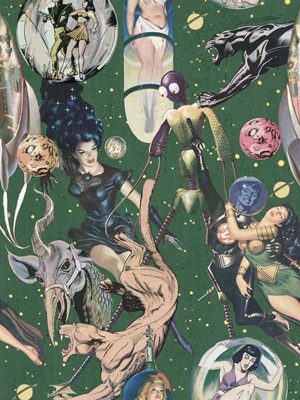Sci Fi Comics wallpaper in green color - pattern number WP20062 - by Mind the Gap in the Designer Collection I collection