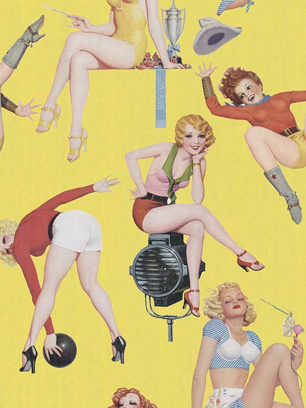 Pin Up Girls I fabric in yellow red color - pattern number WP20068 - by Mind the Gap in the Designer Collection I collection