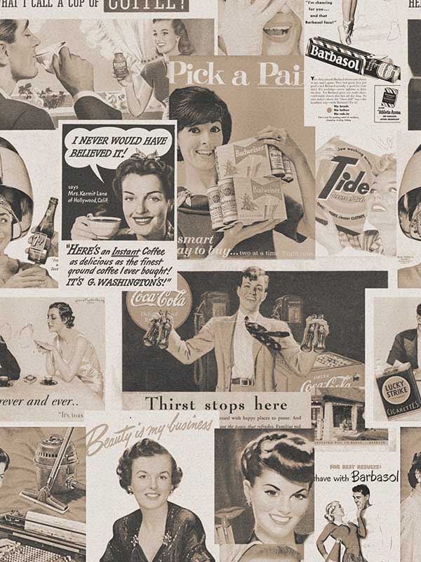 Retro Ads Sepia fabric in full pallette color - pattern number WP20070 - by Mind the Gap in the Designer Collection I collection