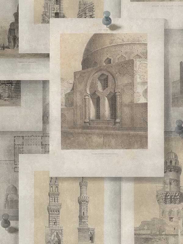Arabian Monuments wallpaper in brown sepia color - pattern number WP20073 - by Mind the Gap in the Designer Collection I collection