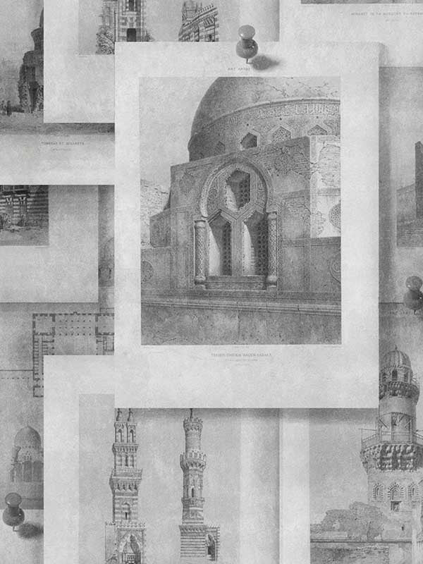 Arabian Monuments fabric in neutral black and white grey color - pattern number WP20074 - by Mind the Gap in the Designer Collection I collection