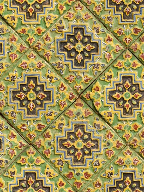 Italian Tile wallpaper in green yellow orange brown sepia color - pattern number WP20103 - by Mind the Gap in the Designer Collection I collection