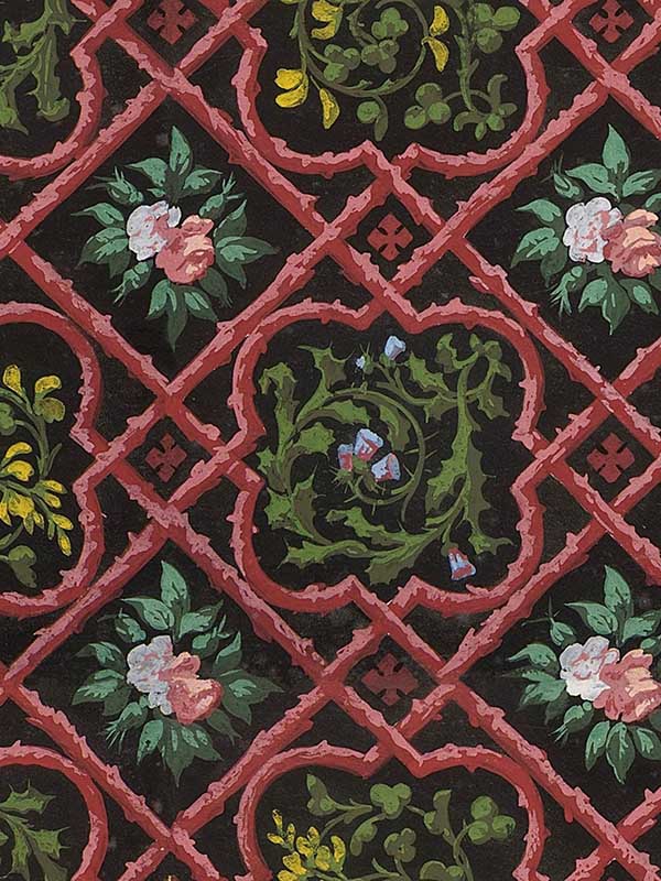 Latticework wallpaper in green red yellow color - pattern number WP20105 - by Mind the Gap in the Designer Collection I collection