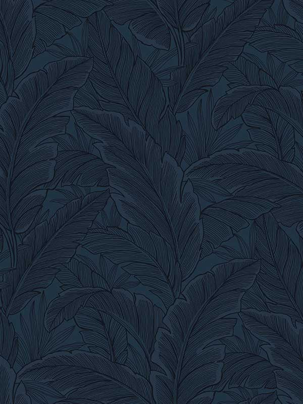 Gulf Tropical Leaves fabric in navy blue color - pattern number ET13002 - by Seabrook in the Etten Gallerie Online collection