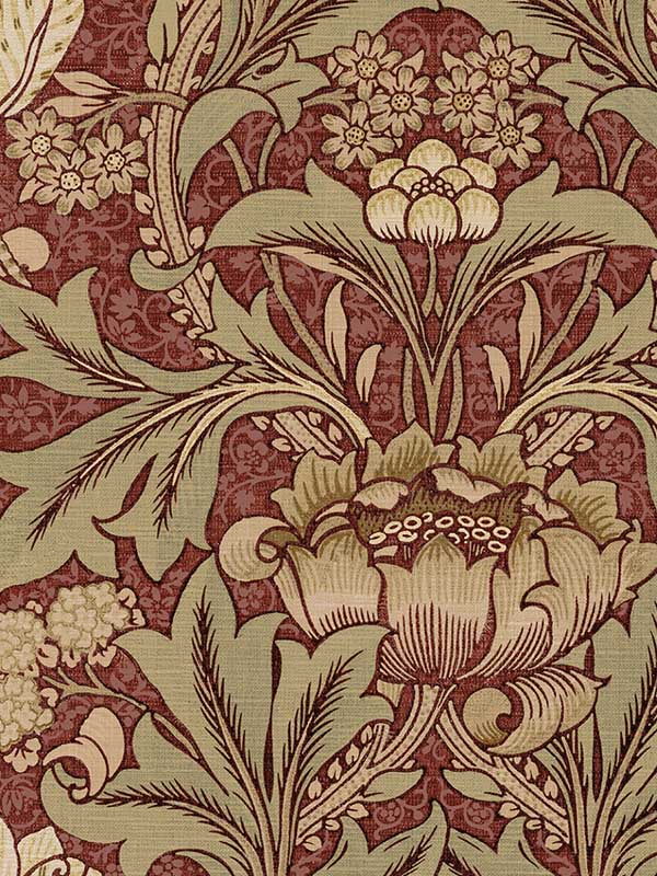 Acanthus Floral wallpaper in red clay and lichen color - pattern number PR10011 - by Seabrook in the Seabrook Prepasted Wallpaper Assortment collection