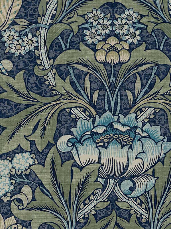 Acanthus Floral wallpaper in denim and sage color - pattern number PR10012 - by Seabrook in the Seabrook Prepasted Wallpaper Assortment collection