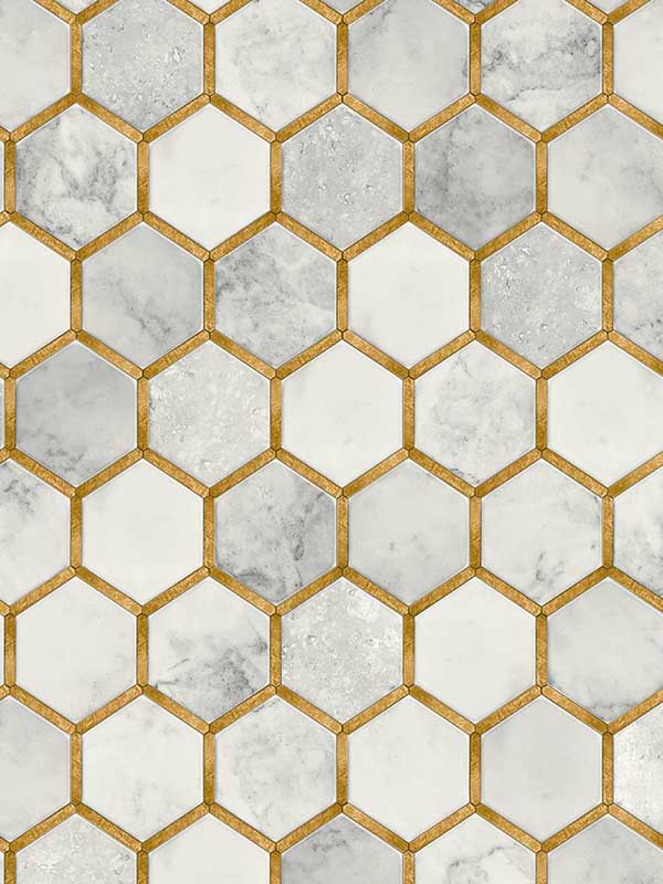 Faux Hex Tile wallpaper in alaska grey and metallic gold color - pattern number PR12905 - by Seabrook in the Seabrook Prepasted Wallpaper Assortment collection
