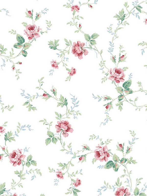 Meadow Floral Trail wallpaper in blush and spearmint color - pattern number PR13301 - by Seabrook in the Seabrook Prepasted Wallpaper Assortment collection