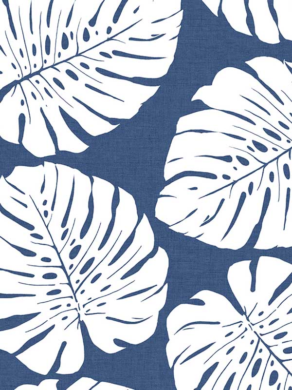 Monstera Leaf Peel and Stick fabric in blue color - pattern number HG10502 - by NextWall in the Peel and Stick Wallpaper by Harry and Grace 3 collection
