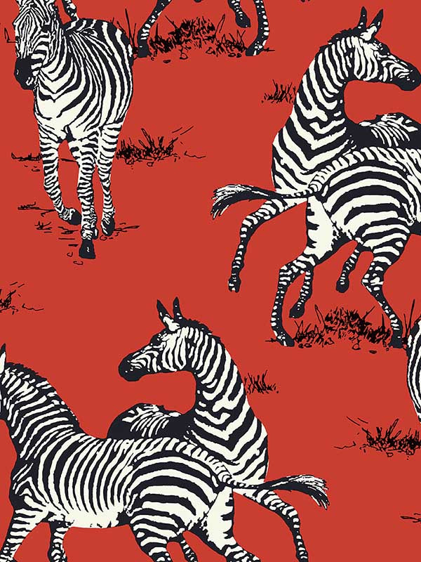 Playful Zebras Peel and Stick fabric in red color - pattern number HG11101 - by NextWall in the Peel and Stick Wallpaper by Harry and Grace 3 collection