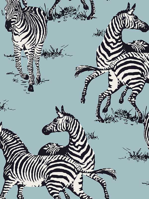 Playful Zebras Peel and Stick fabric in light blue color - pattern number HG11102 - by NextWall in the Peel and Stick Wallpaper by Harry and Grace 3 collection