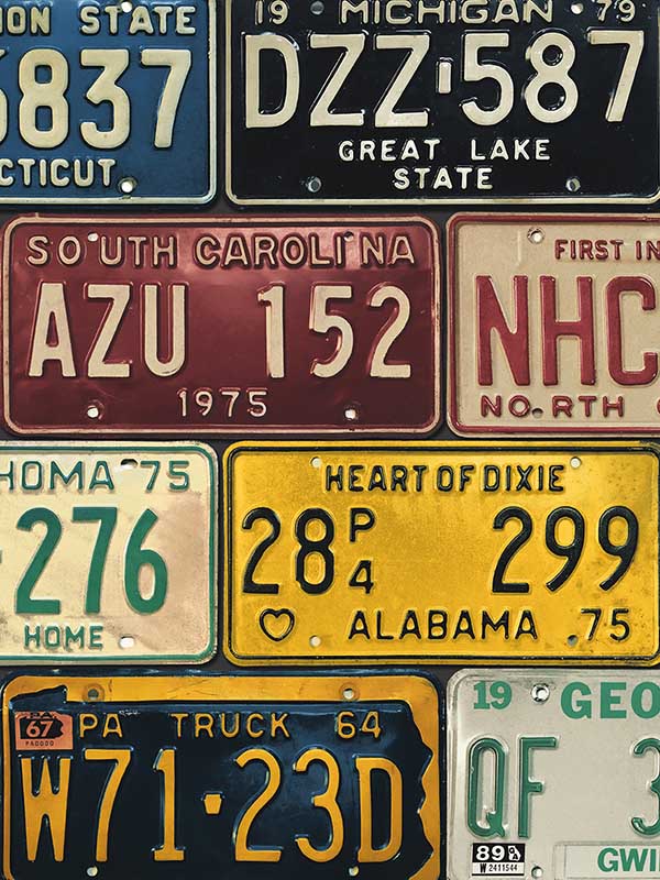 License Plates Peel and Stick fabric in mutlicolored color - pattern number HG11301 - by NextWall in the Peel and Stick Wallpaper by Harry and Grace 3 collection