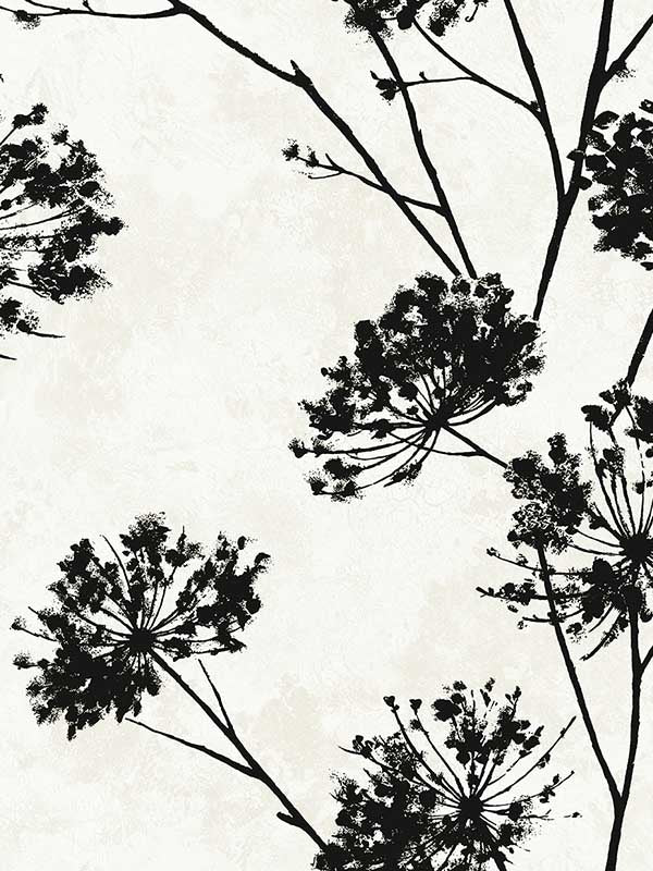 Dandelion Floral Peel and Stick fabric in ebony color - pattern number HG12100 - by NextWall in the Peel and Stick Wallpaper by Harry and Grace 3 collection