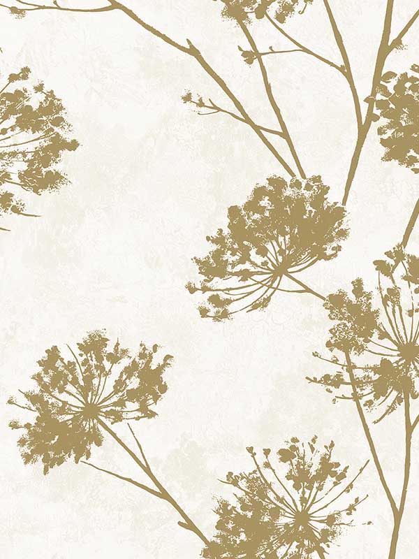 Dandelion Floral Peel and Stick fabric in metallic gold color - pattern number HG12105 - by NextWall in the Peel and Stick Wallpaper by Harry and Grace 3 collection