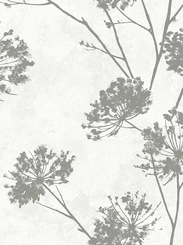 Dandelion Floral Peel and Stick fabric in metallic silver color - pattern number HG12108 - by NextWall in the Peel and Stick Wallpaper by Harry and Grace 3 collection