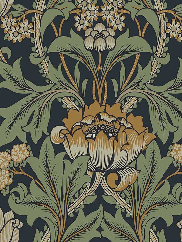 Primrose Floral Peel and Stick fabric in midnight blue and goldenrod color - pattern number NW44404 - by NextWall in the Peel and Stick Wallpaper by Nextwall collection