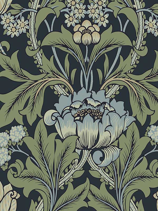 Primrose Floral Peel and Stick fabric in midnight blue and sage color - pattern number NW44412 - by NextWall in the Peel and Stick Wallpaper by Nextwall collection