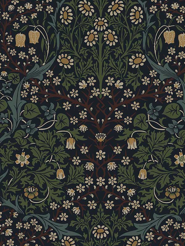 Victorian Garden Peel and Stick fabric in midnight blue and evergreen color - pattern number NW44522 - by NextWall in the Peel and Stick Wallpaper by Nextwall collection