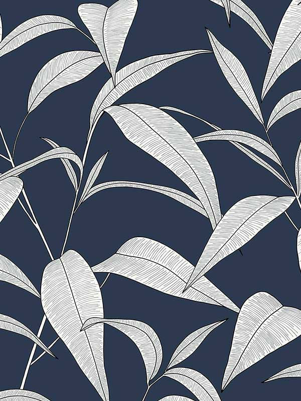 Pinstripe Leaf Trail Peel and Stick wallpaper in dark blue color - pattern number NW51802 - by NextWall in the Peel and Stick Wallpaper by Nextwall collection
