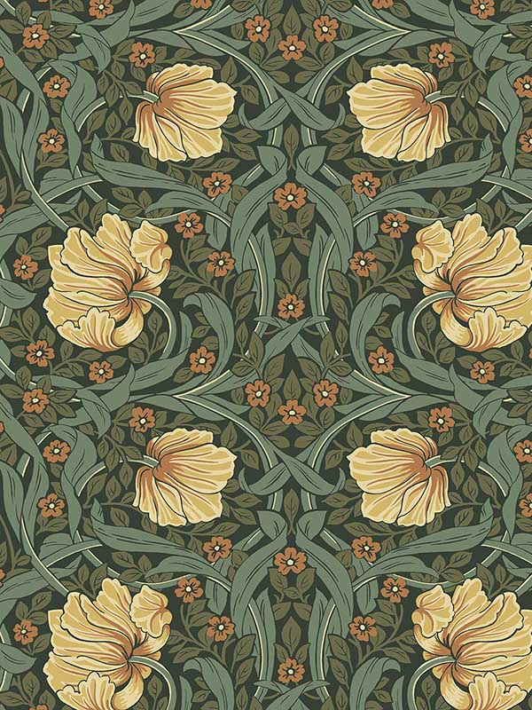 Pimpernel Garden Peel and Stick wallpaper in meadow green and amber color - pattern number NW54204 - by NextWall in the Peel and Stick Wallpaper by Nextwall collection