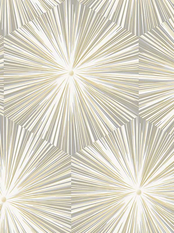 Hex Starburst Peel and Stick wallpaper in grey and metallic gold color - pattern number NW55008 - by NextWall in the Peel and Stick Wallpaper by Nextwall collection