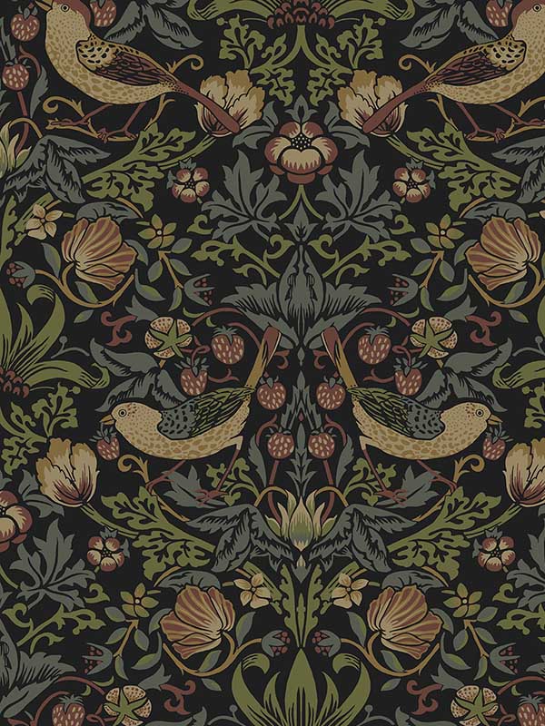 Strawberry Garden Peel and Stick wallpaper in black color - pattern number NW55401 - by NextWall in the Peel and Stick Wallpaper by Nextwall collection