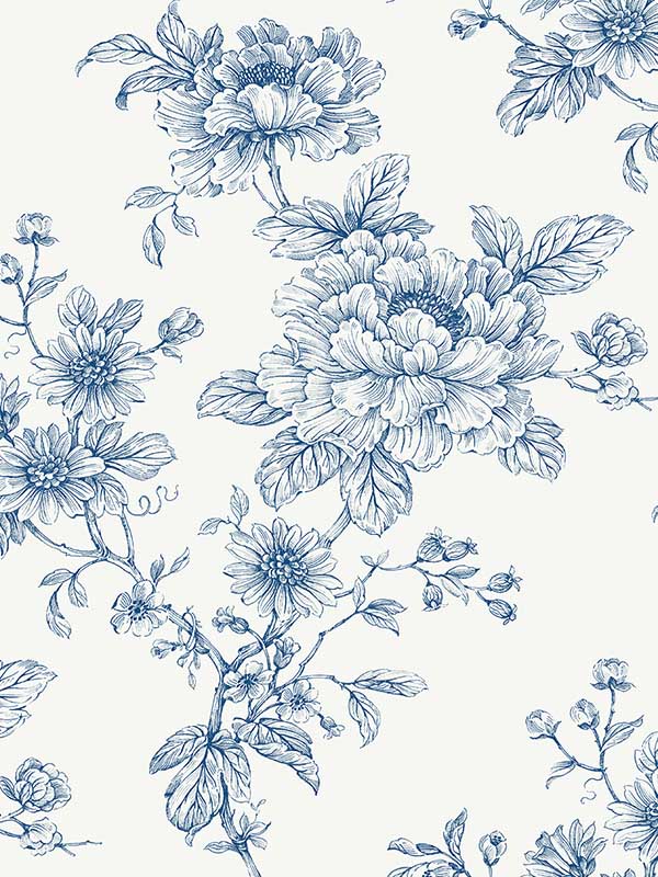 Sketched Floral Peel and Stick wallpaper in blue color - pattern number NW55702 - by NextWall in the Peel and Stick Wallpaper by Nextwall collection