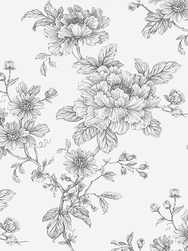 Sketched Floral Peel and Stick wallpaper in grey color - pattern number NW55708 - by NextWall in the Peel and Stick Wallpaper by Nextwall collection
