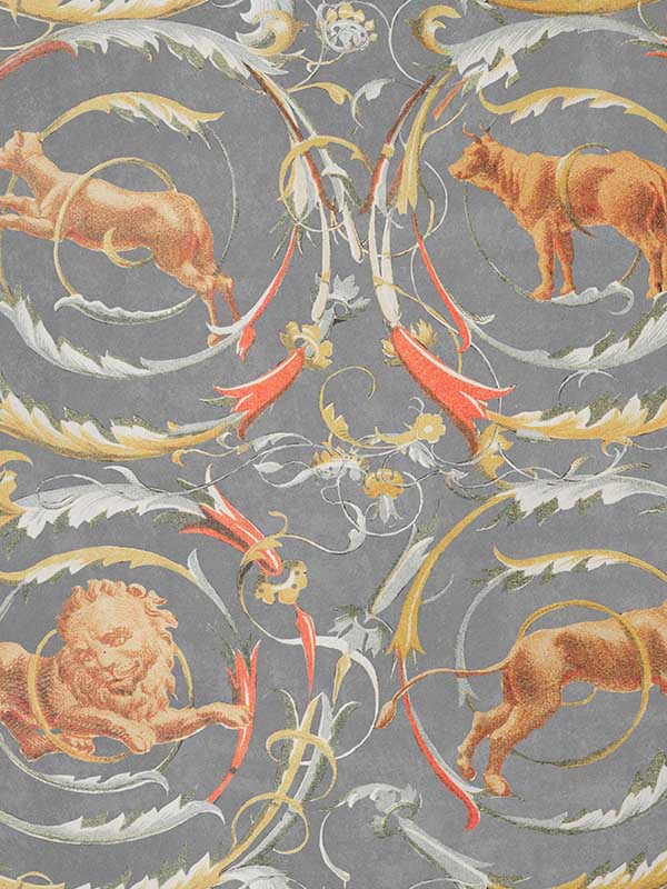Fresce wallpaper in red yellow taupe grey color - pattern number WP20196 - by Mind the Gap in the Designer Collection II collection