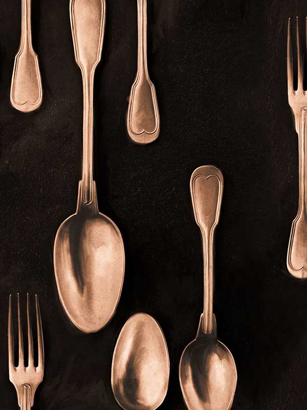 Cutlery wallpaper in copper black color - pattern number WP20247 - by Mind the Gap in the Designer Collection II collection