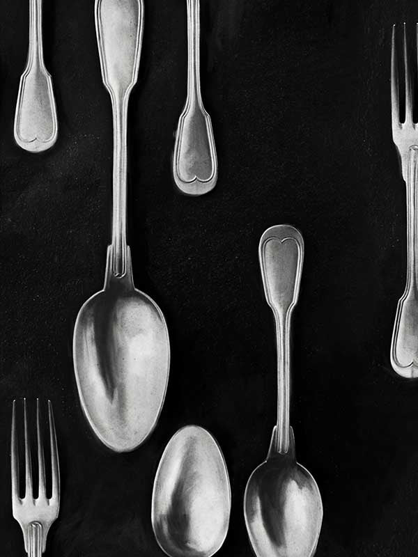 Cutlery fabric in silver black color - pattern number WP20248 - by Mind the Gap in the Designer Collection II collection