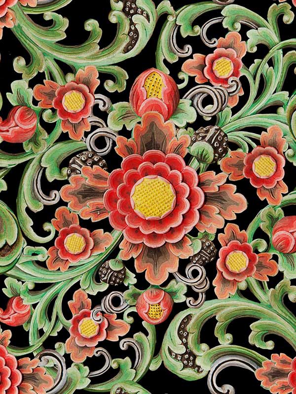 Floral Painting fabric in red green black color - pattern number WP20251 - by Mind the Gap in the Designer Collection II collection