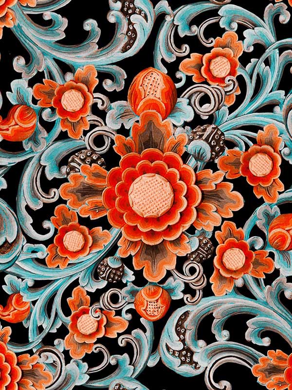 Floral Painting fabric in dark red blue black color - pattern number WP20252 - by Mind the Gap in the Designer Collection II collection