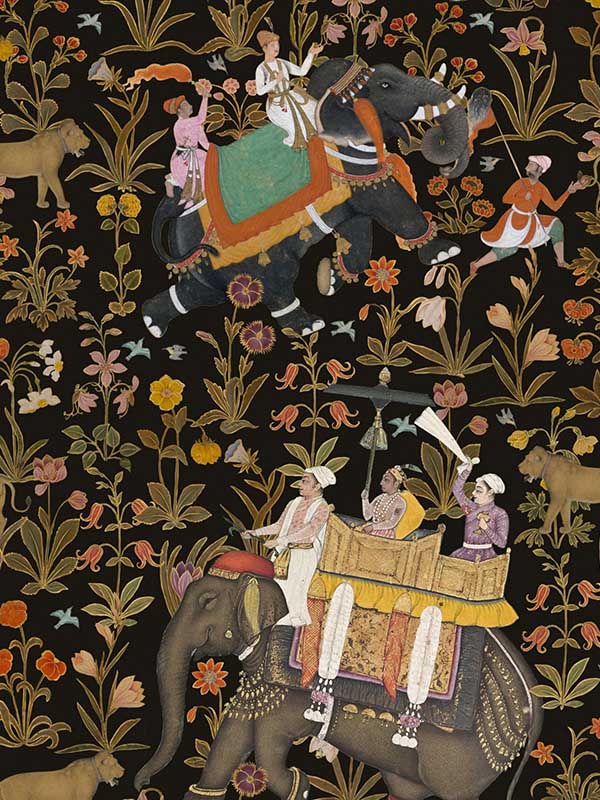 Hindustan wallpaper in anthracite brown green red black color - pattern number WP20256 - by Mind the Gap in the Designer Collection II collection