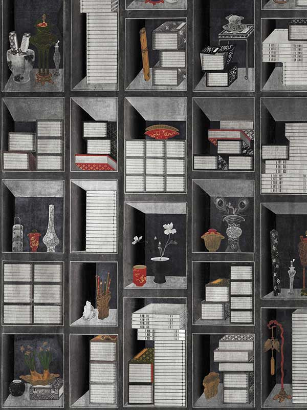 Korean Library wallpaper in grey anthracite brown color - pattern number WP20421 - by Mind the Gap in the Compendium collection