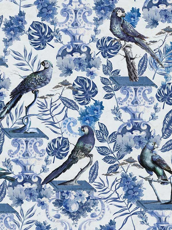 La Voliere fabric in white indigo color - pattern number WP20435 - by Mind the Gap in the Compendium collection
