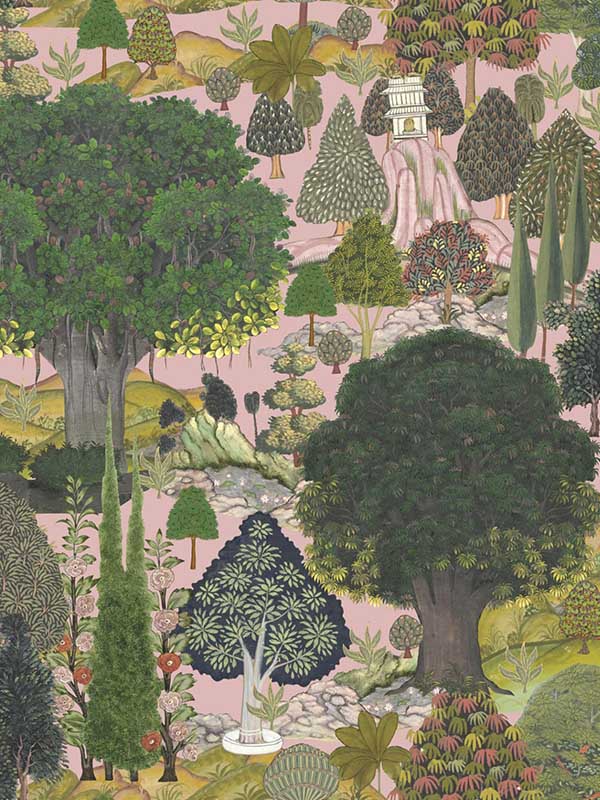 Jardin Sauvage wallpaper in green brown grey pink color - pattern number WP20443 - by Mind the Gap in the Compendium collection