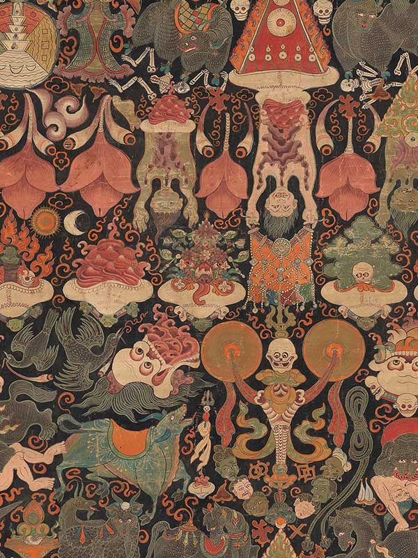 Yama Dharmaraja fabric in red brown green color - pattern number WP20451 - by Mind the Gap in the Compendium collection