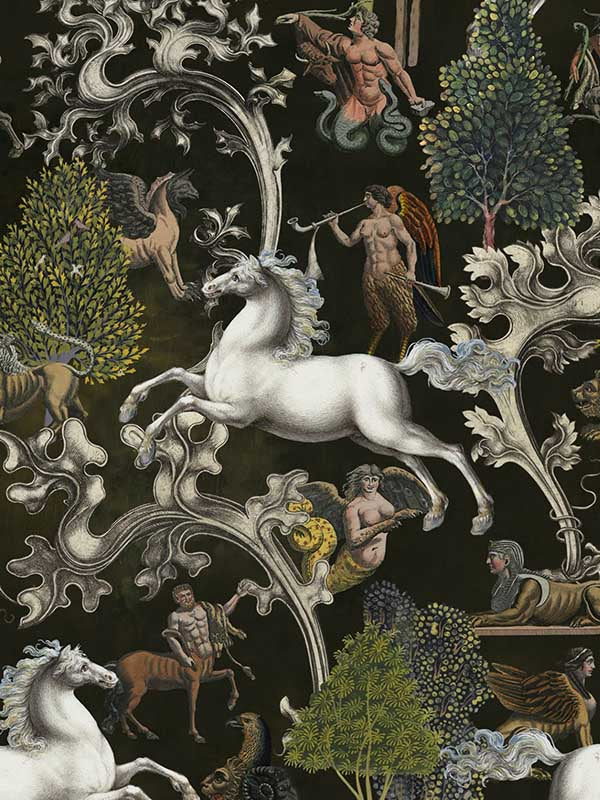 Imaginarium fabric in dark black white green brown color - pattern number WP20454 - by Mind the Gap in the Compendium collection