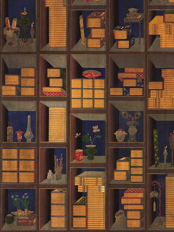 Korean Library fabric in chromo brown orange indigo red color - pattern number WP20469 - by Mind the Gap in the Compendium collection